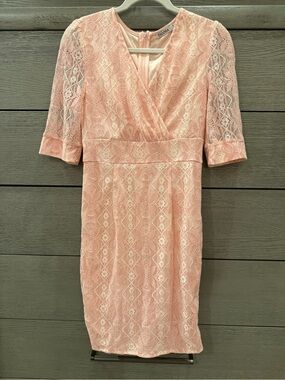 Ticosa Soft Pink Lace Wrap-Style Midi Dress